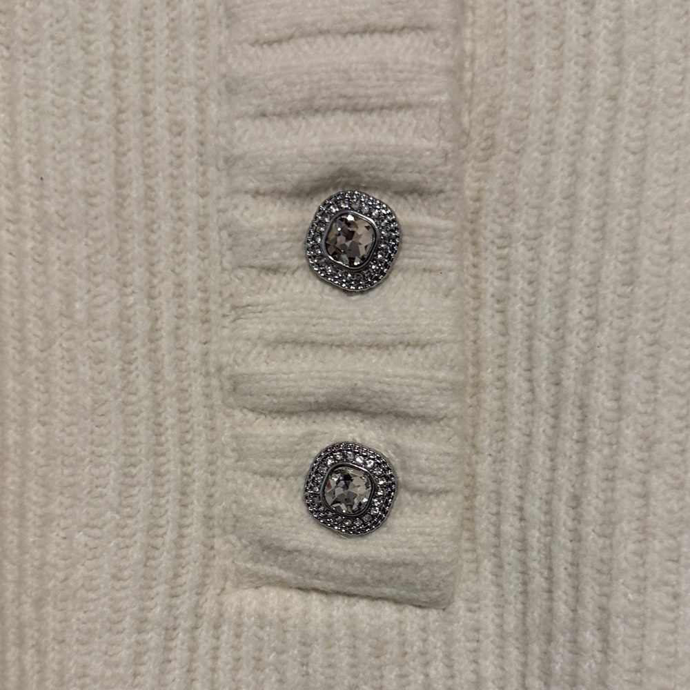 Talbots Cream Ribbed Henley Sweater Top with Beautiful Rhinestone Buttons - Picture 5 of 10